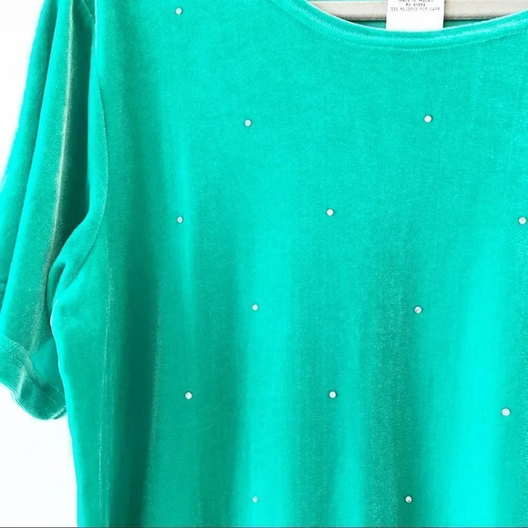 Quacker Factory Green Velvet Short Sleeve Stretchy Top Size 3X Sparkles‎ Ireland - Picture 4 of 5